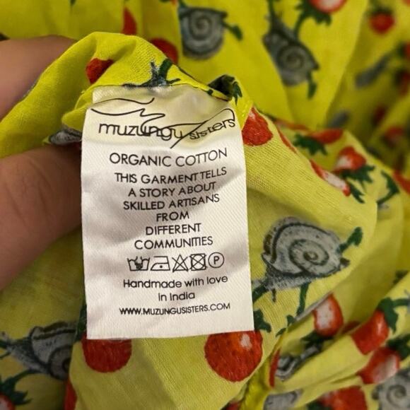 Muzungu Sisters 100% Cotton Yellow Berry Snail Acid Julia Mini Dress Size Large - Picture 5 of 5